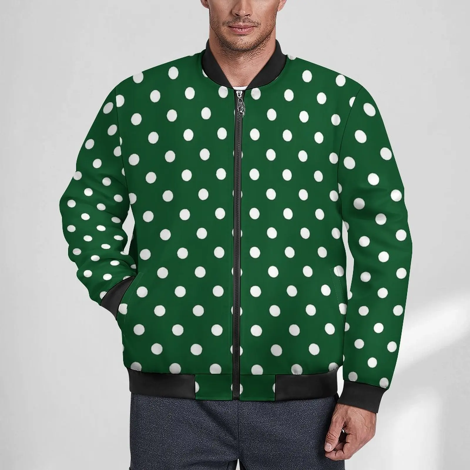 

Green Polka Dots Jackets Man Vintage Print Winter Coats Vintage Windproof Casual Windbreakers Custom Outdoor Jacket Big Size 6XL