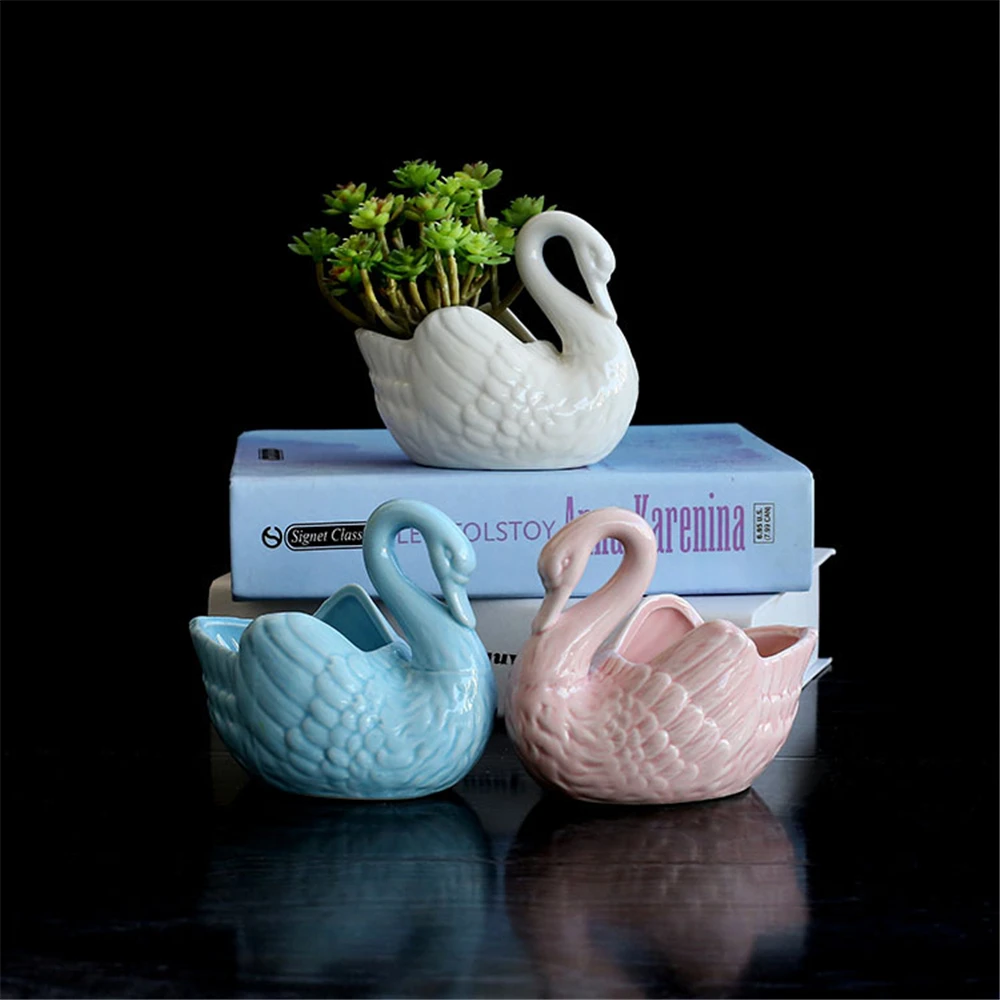 

Holder Storage Home Swan Box Vase Ceramic Figurine Candlestick Candy Decoration Ornament Swan Miniature Candle Flowerpot Pottery