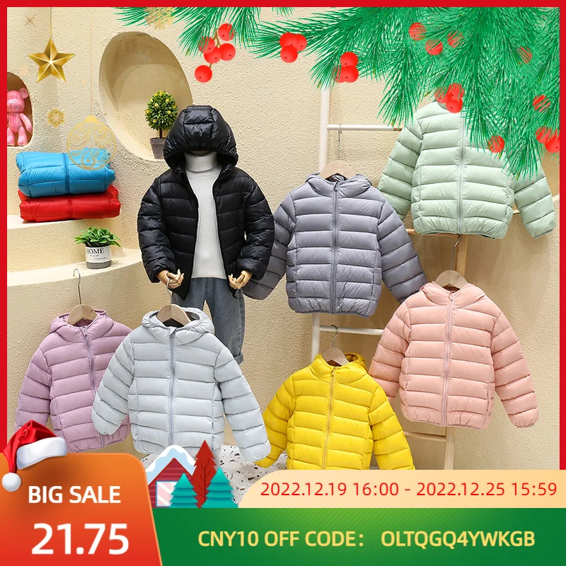 

Clothes For Girls 2022 Autumn And Winter Light Down Jacket Boys Hooded Coats Multicolor Pure Color Cartoon Smooth-Surface Warm