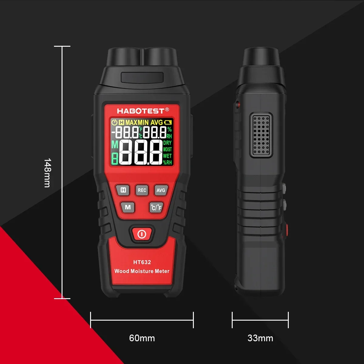 Фото HABOTEST HT632 Цифровой измеритель влажности, гигрометр с двумя контактами для обнаружения бетона, цемента, кирпича, деревянной стены, испытаний на воде №2