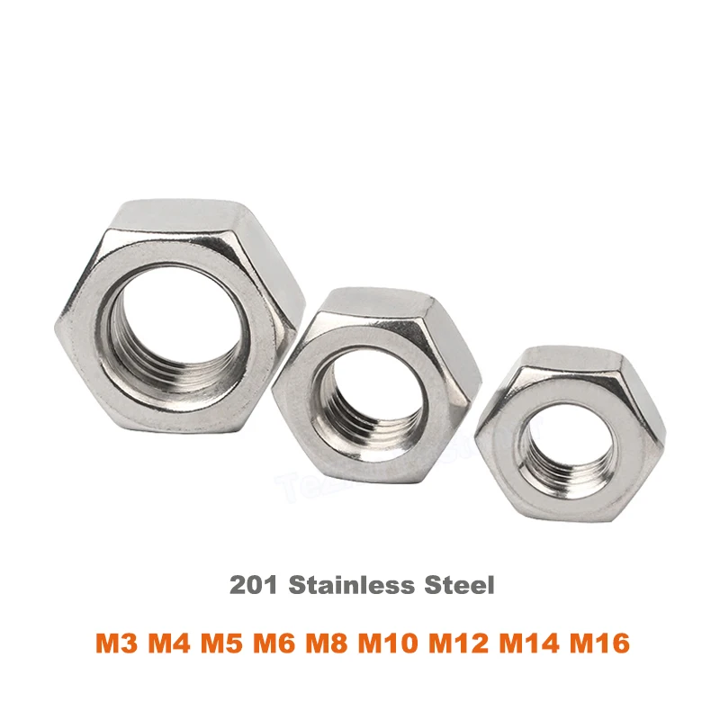 

5/100pcs Hex Nut for M3 M4 M5 M6 M8 M10 M12 M14 M16 Screw Bolt DIN934 201 Stainless Steel Hexagon Lock Nuts Metric Thread