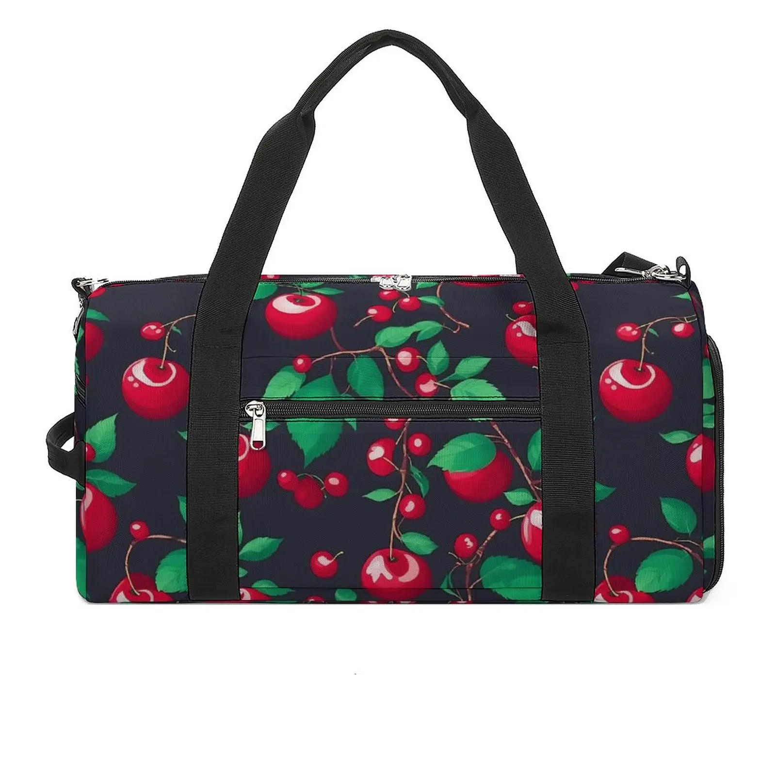 

Cute Cherries Print Sport Bags Green Leaves Large Capacity Gym Bag Weekend Men Pattern Handbag Travel Training Cute Fitness Bag