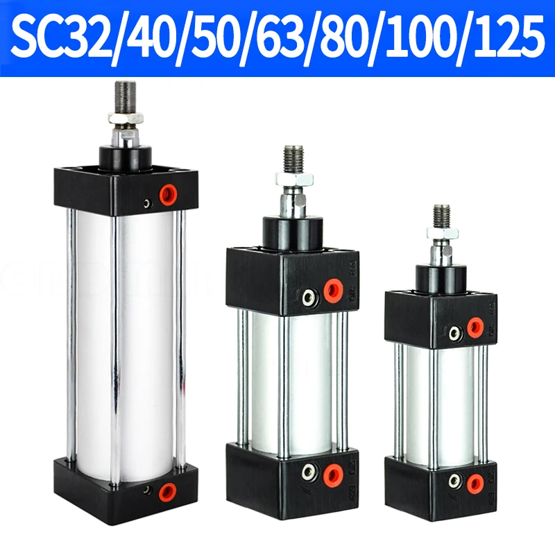 

SC Standard Cylinder SC32/40/50/63/80/125mm Bore Air Pneumatic Cylinder Tools Big Thrust Piston 25/50/75/100/200/500mm Stroke