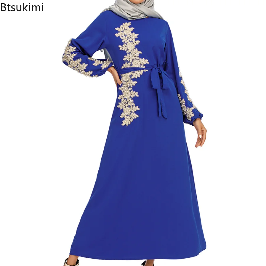

New 2023 Women's Muslim Dress Embroidered Muslim Long Dress Female Pearls Robe Femme Musulim Vestidane Islamic Clothing Vestidos