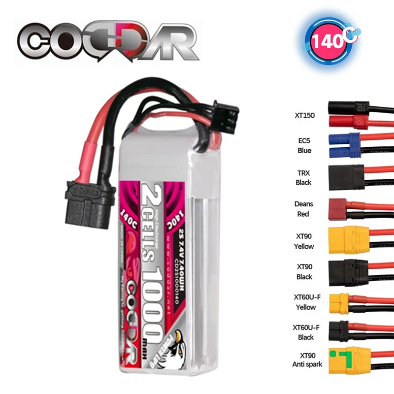 

CODDAR 2S 7.4V 1000mAh Lipo Battery With XT60 Plug For Helicopter Quadcopter FPV Racing Drone RC Racer 140C High Rate Battery