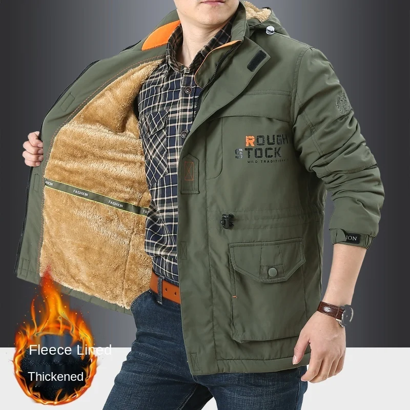 Outdoor Camping Winter Plush Thick Coat Windproof Waterproof Mountaineering Jackets 2022 Men's Large Multi Pocket Bomber Jackets