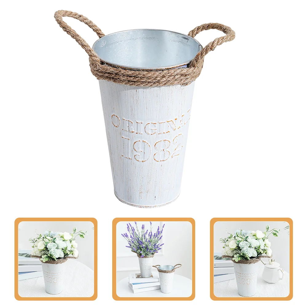 

Tall Flower Bucket Rope Handle Flower Bucket Vintage Flower Pot Metal Flowerpot