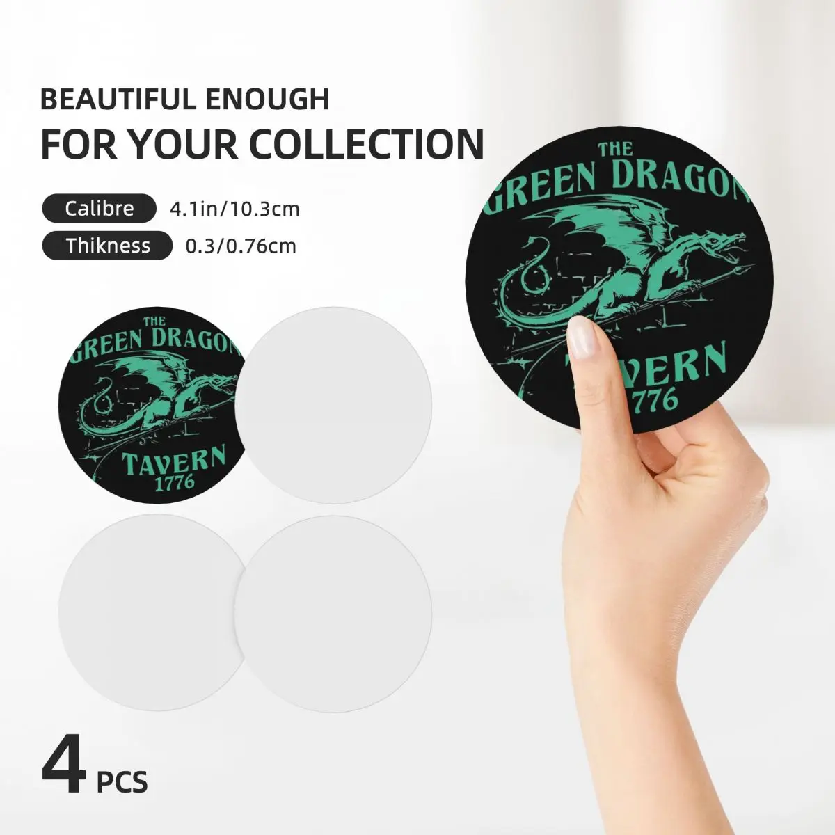 Керамические подставки с зеленым драконом (набор из 4) Симпатичные для чашек