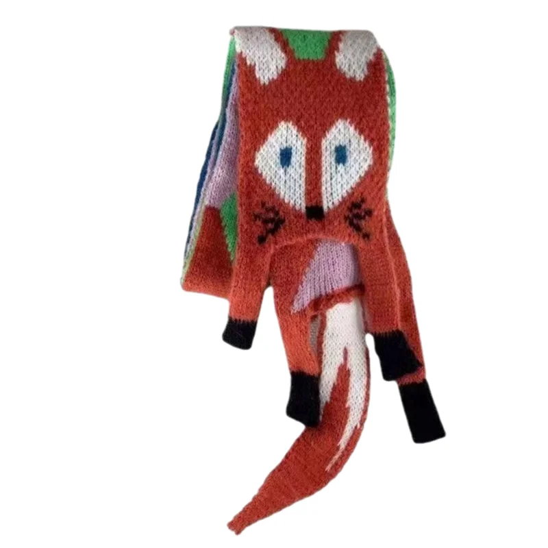 

Autumn Winter Children's Cartoon Fox Knitted Scarf Baby Boys Girls Warm Women Shawl Kids Female Knitted Animal Women Scarf