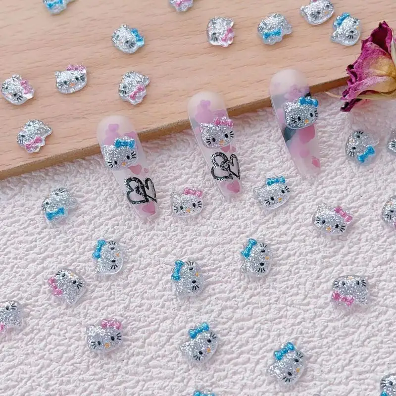 

20pc Kawaii Sanrio Hello Kitty Nail Art Patches Cute Girl Resin Patch Cartoon Anime Silver Glitter Resin Diy Handmade Accessorie