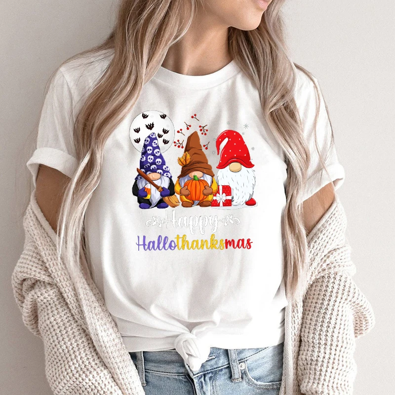 

Happy HelloThanks Gnomes Tshirt Women Streetwear Thanksgiving Christmas Print Women Top Harajuku Women Sexy Tops Print