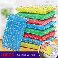 10pcs double sided wire sponge scouring cloth kitchen decontamination bowl dish pot brush household cleaning tool accessories