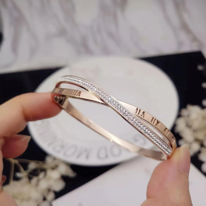 Korean version of hot rose gold Roman digital cross bracelet women's simple fashion jewelry personality