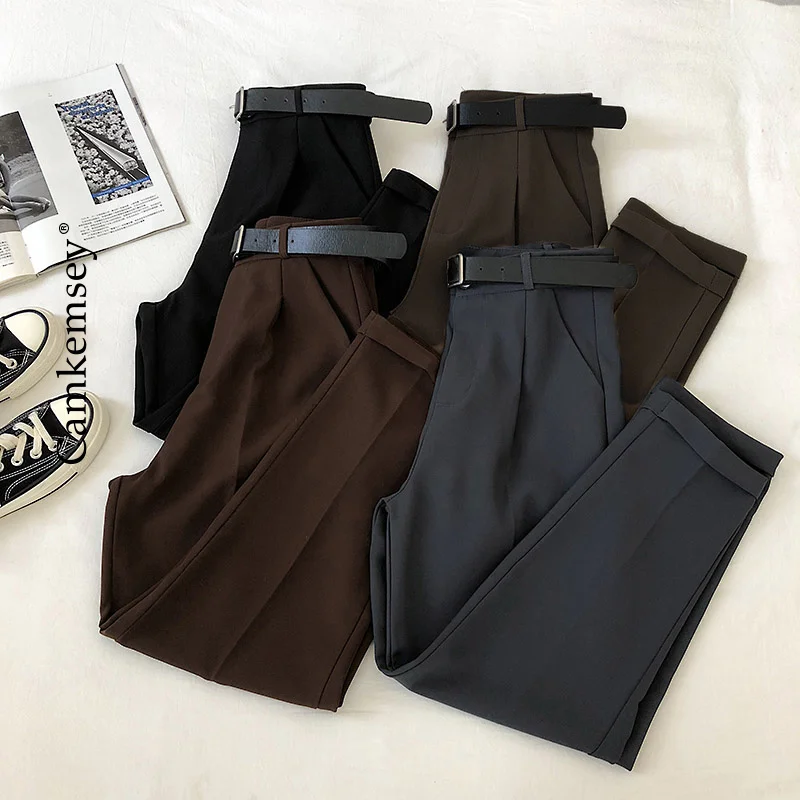 

Office Lady Work Leisure Suit Pants 2021 Korean Solid Spring Autumn Casual High Waist Ankle Length Harem Pants