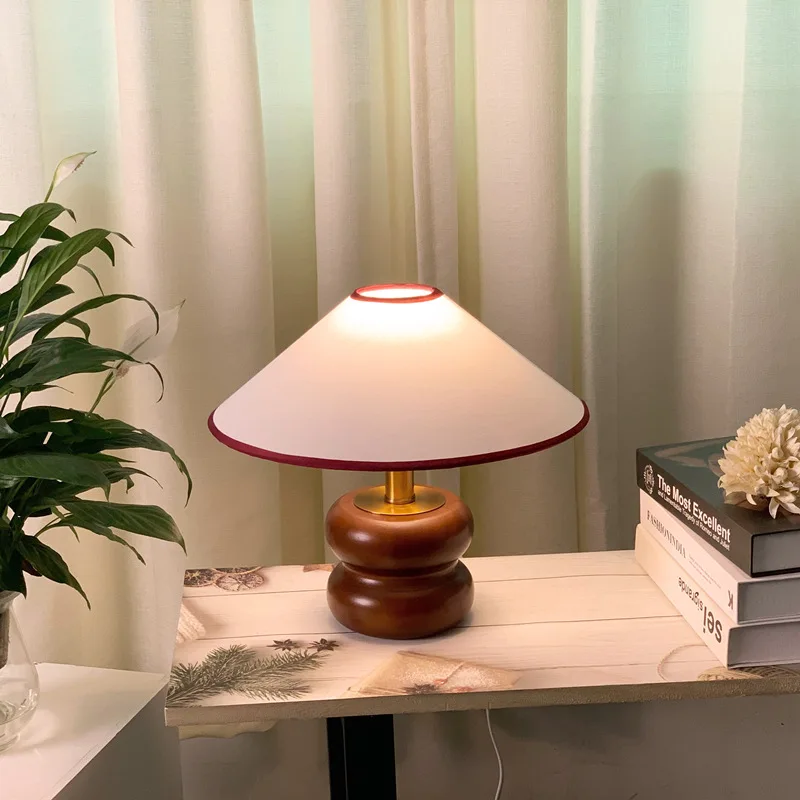 

Solid Wood Cloth Art Table Lamp Living Room Room Bedroom B&B Decoration Egg Tart Atmosphere Light Small Night Stand