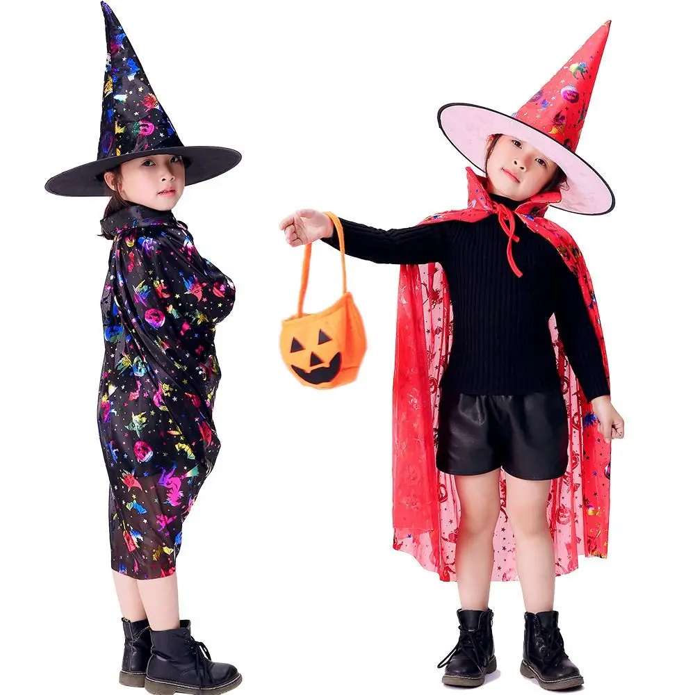 

Плащ с блестками и ведьмой, накидка с шляпой, готические Разноцветные звезды, костюмы для косплея, одежда для Хэллоуина для девочек