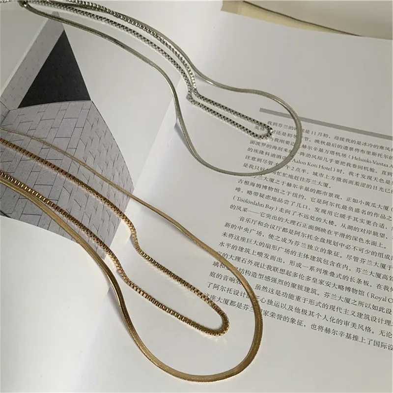 

Gold Silver Color Double Layers Snake Chain Choker Necklace For Women Collar Clavicle Statement Hip Hop Punk Rock Jewelry