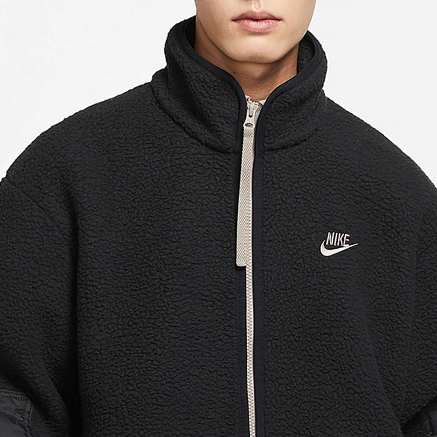 Фото Официальная мужская спортивная повседневная флисовая теплая куртка Nike с воротником-стойкой DV8183-010 №4