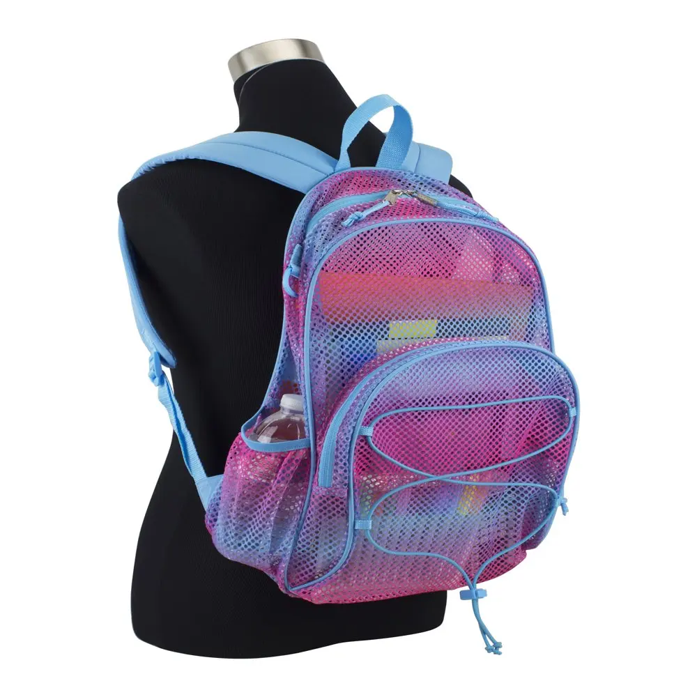 Unisex Mesh Bungee Backpack with Padded Shoulder Straps, Pink Blue