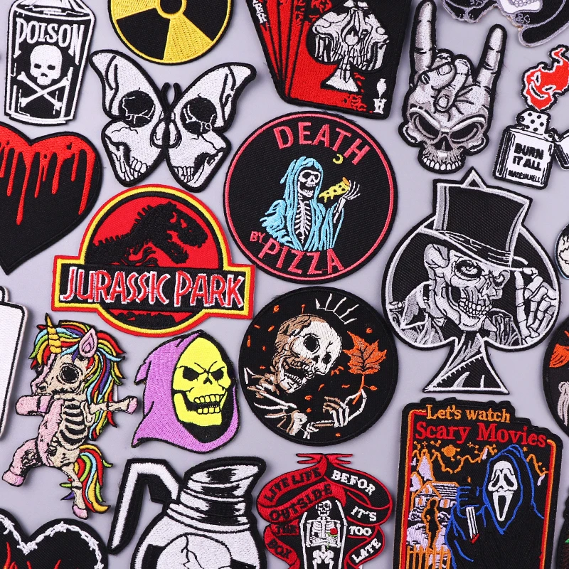 

Grim Reaper Patch Applique Embroidery Patches For Clothing DIY Iron On Patches On Clothes Stickers Stripe Punk Skull Patch Badge