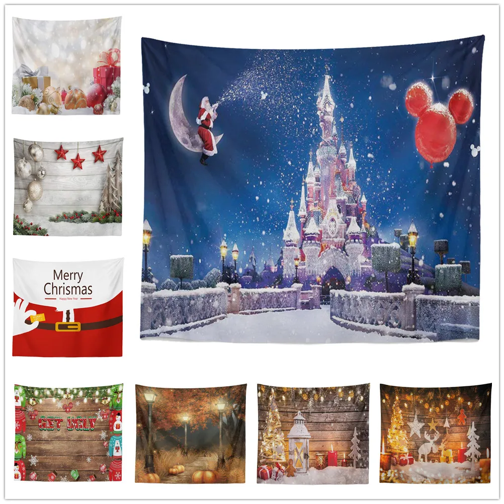

Christmas Tapestry Snowflakes Santa Claus Winter Night Hanging Cloth Fireplace Blanket Gifts Christmas Wall Decorations for Home
