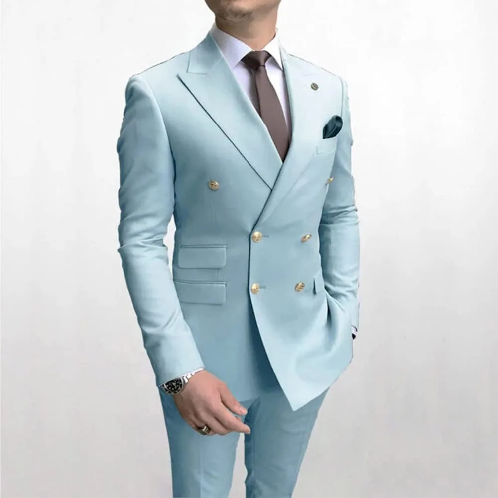 2023 Men's Suits 2 Piece Double Breasted Formal Business Tuxedo Blazer Wedding Suit Notch Lapels
