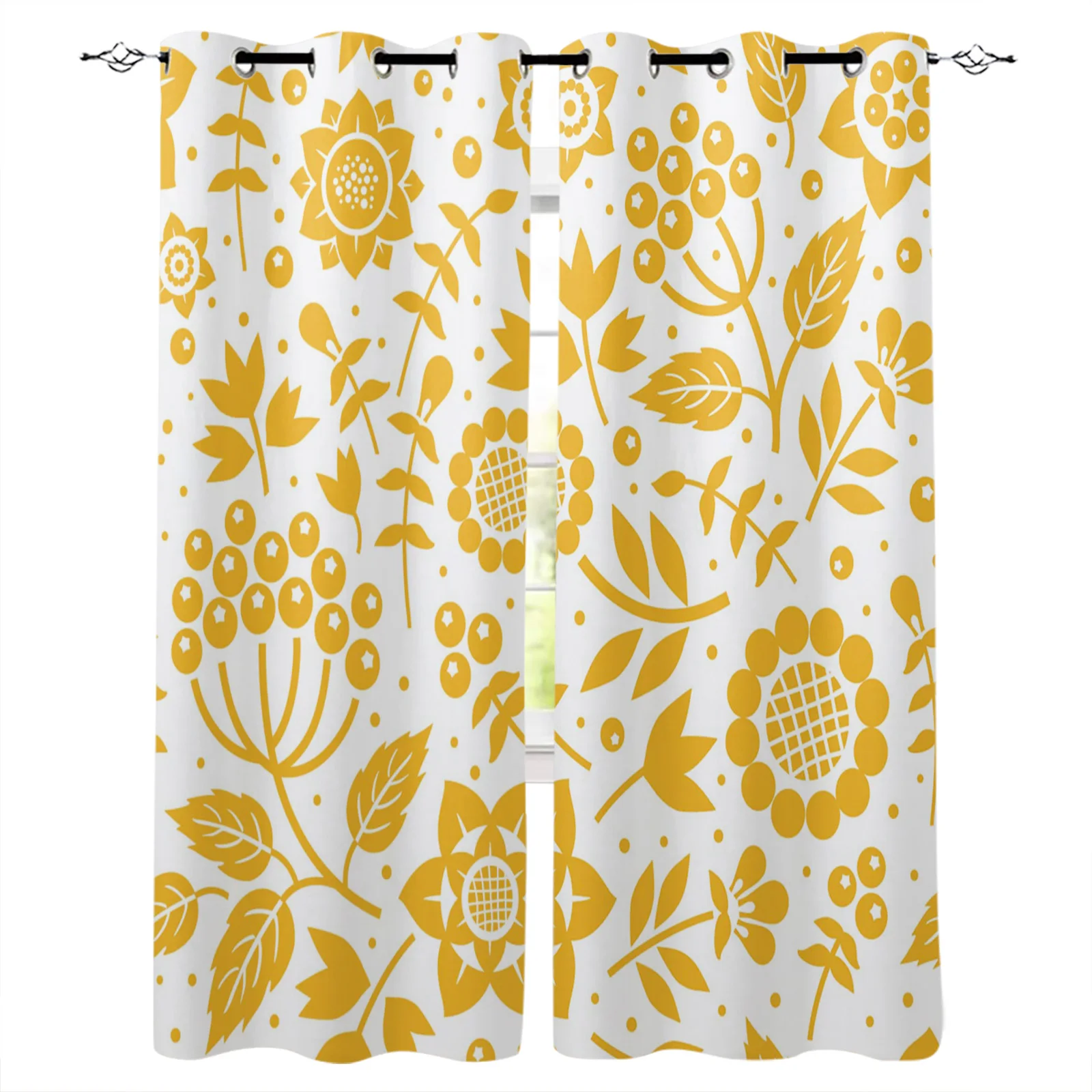 

Шторы на окна «ягоды» с желтыми цветами и листьями