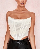 yifanfan sexy corset top sleeveless off shoulder women female boned cropped streetwear bustier mesh crop top white summer 2022