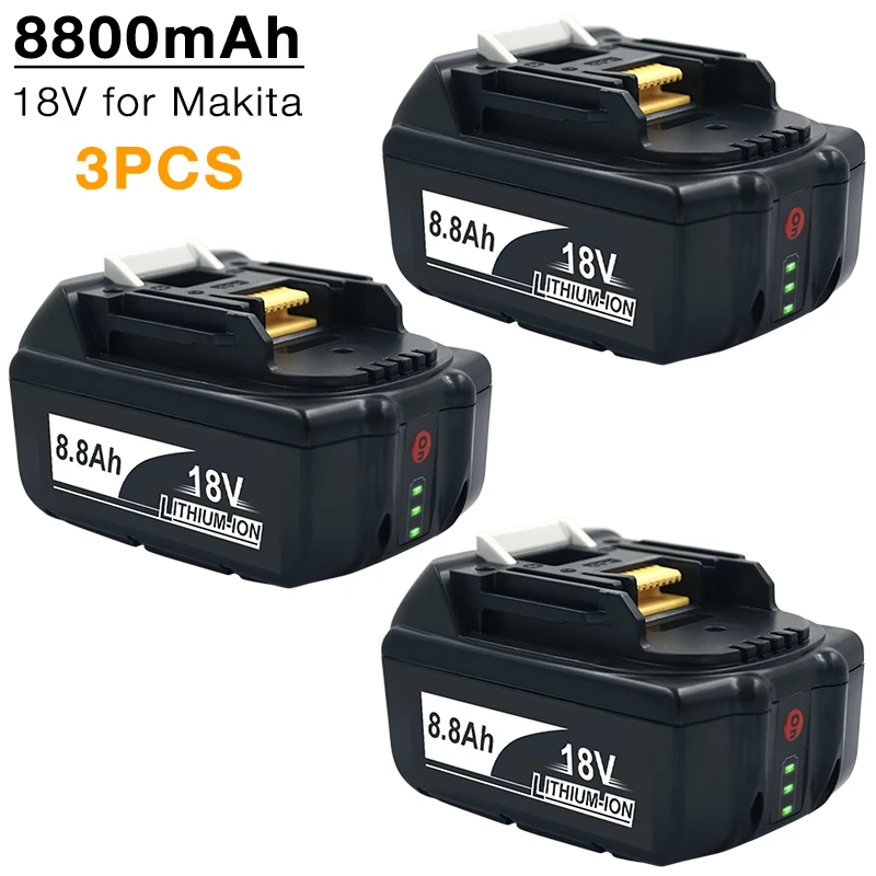 3PCS BL1860 BL1840 BL1850 18V 8800mAh Li-ion Rechargeable Battery for Makita BL1830B LXT 400 TD140D BDF454 BL1815 BDF451 BHP453 - купить по