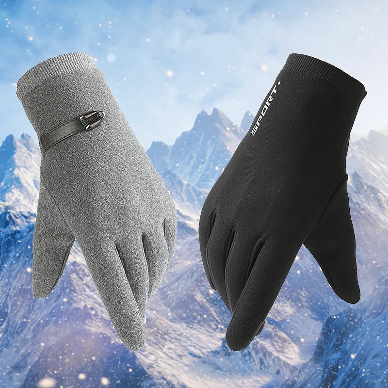 

Мужские теплые варежки для верховой езды, Нескользящие перчатки с пальцами для сенсорного экрана, утолщенные Зимние флисовые ветрозащитные перчатки с кроличьими пальцами, 1 шт.