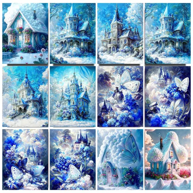 

PhotoCustom Painting By Numbers Snow Castle DIY Adults Kit Landscape On Canvas Decoration Art Picture By Number Gift For Childre