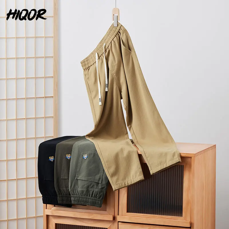 

HIQOR Man Straight Classic Pants Khaki Baggy Thin Section 100% Cotton Four Seasons Daily Solid Slim Fit High Quality Trousers