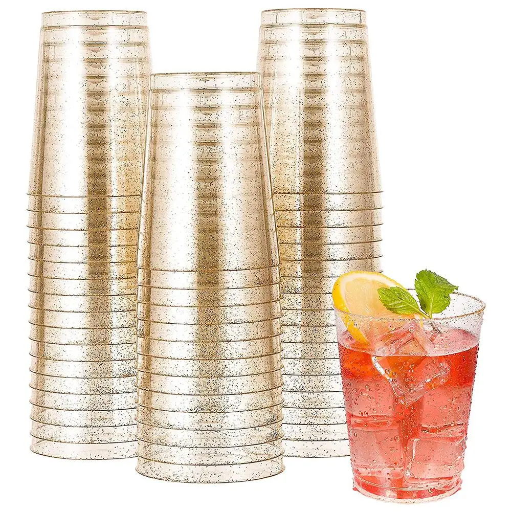 25Pcs 10 OZ Clear Disposable Cups Clear Plastic Cups Tumblers, Party Glasses, Disposable Cups for Wedding Thanksgiving Party