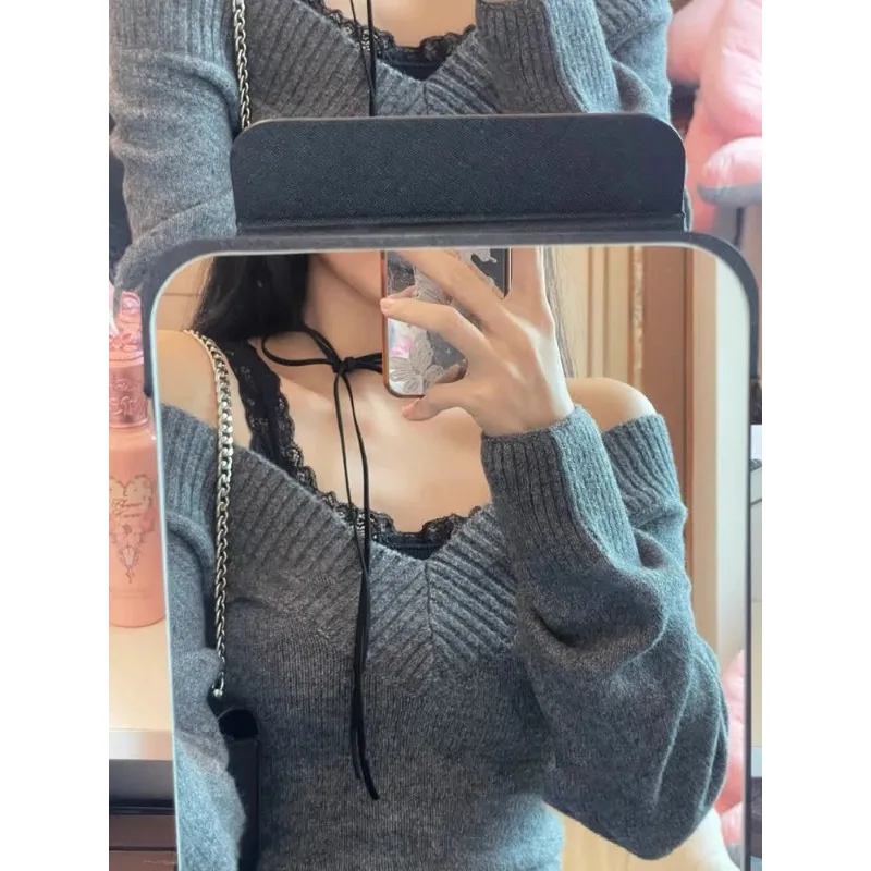 Американский винтажный серый свитер с субкультурой осенний новый стиль Ins