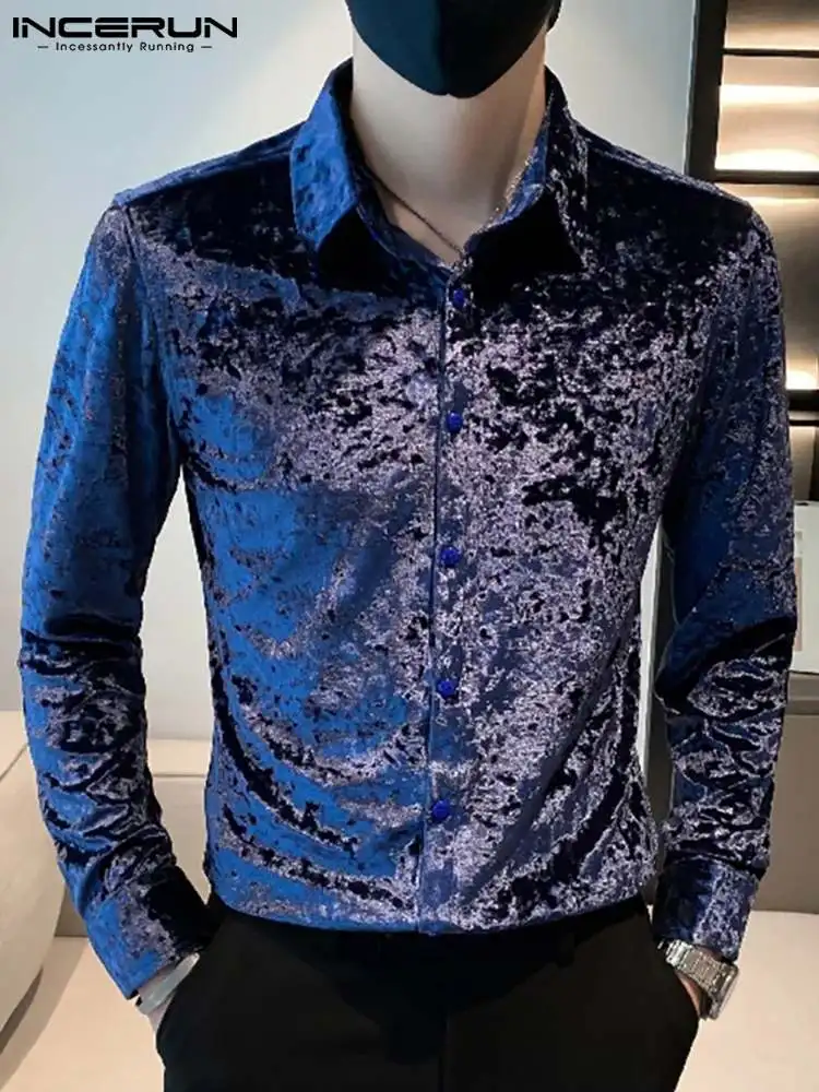 

INCERUN 2022 Men Shirt Lapel Long Sleeve Button Leisure Business Shirts Men Velour Streetwear Solid Color Casual Camisas S-5XL