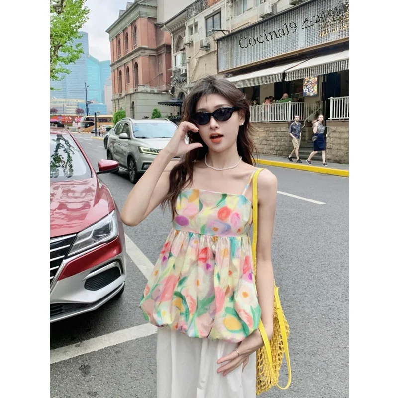 Женская летняя майка с открытой спиной цветочным принтом