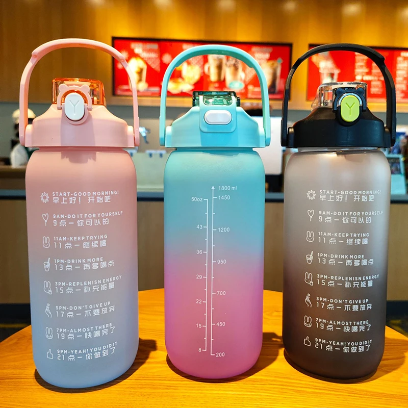 

1800ML Motivational Water Bottle With Straw Large Portable Travel Drinkware Bottles Sports Fitness Jugs Time Marker Plastic Cups