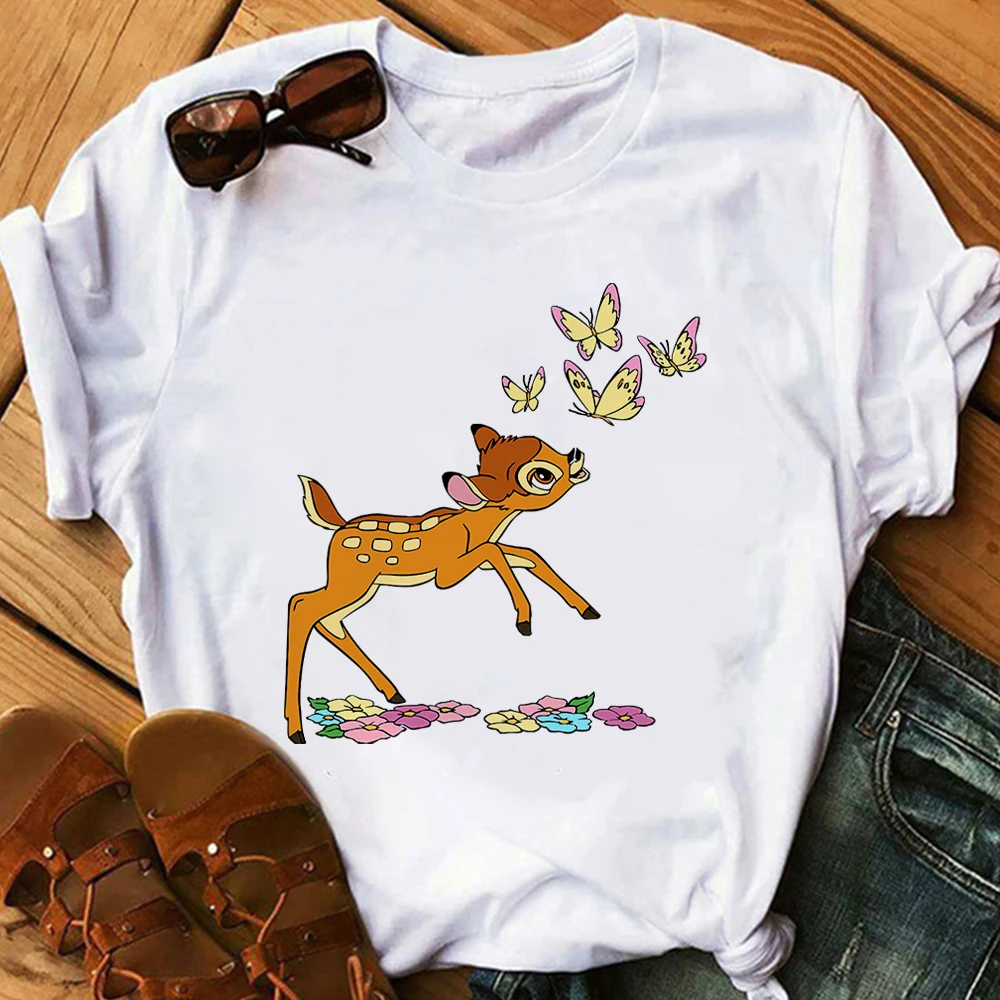 

T-Shirt White Women Cute Tshirt Cartoon Disney Deer Bambi Printing Graphic Aesthetic Trendy Exquisite T Shirt Outdoor Leisure