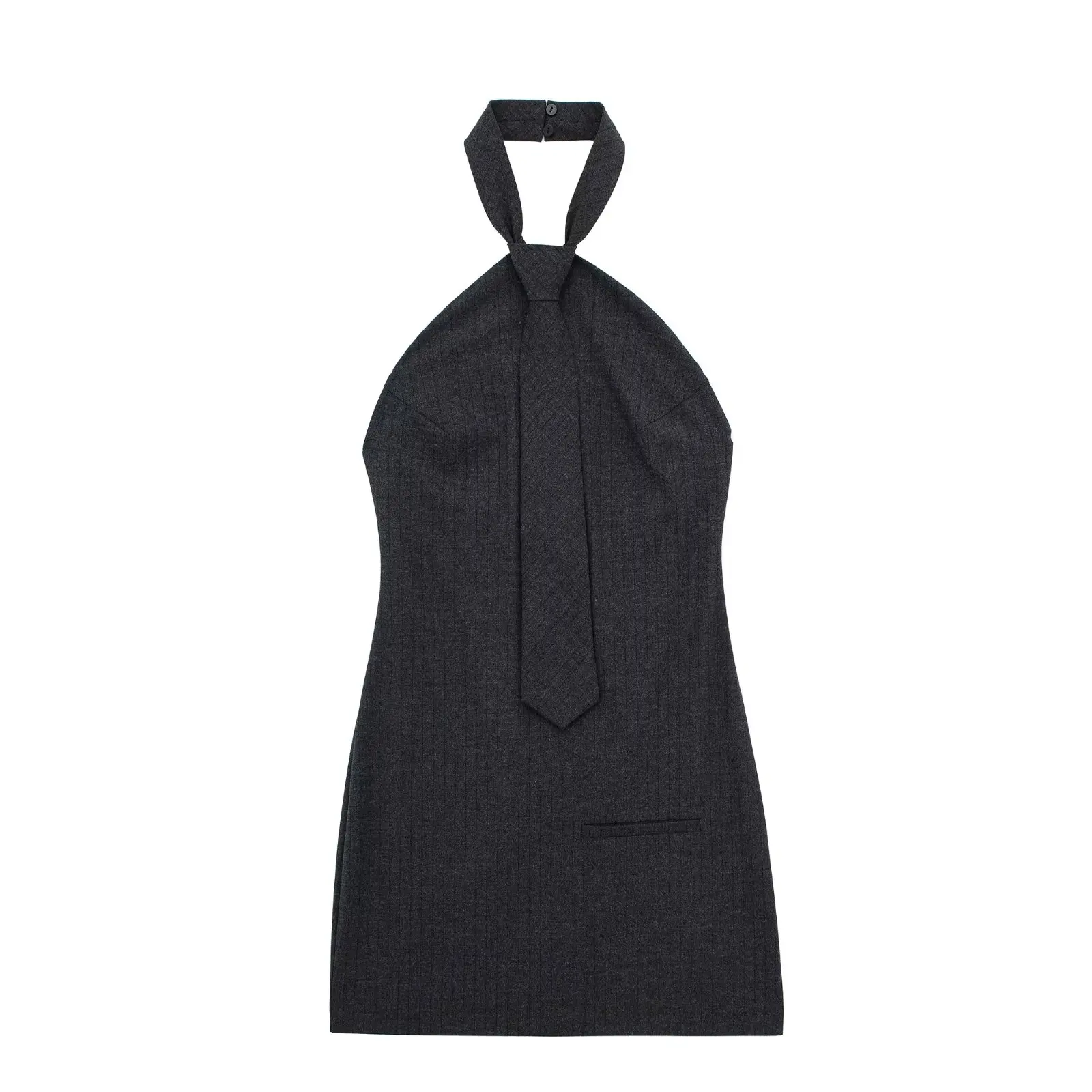 

Женское платье с открытой спиной, винтажное платье с воротником-стойкой и эффектом галстука, 2023
