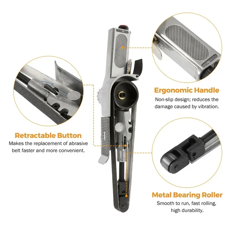 520*20 Мм Пневматическая Ленточная Шлифовальная Машина С Набором Из 3 Шлифовальных