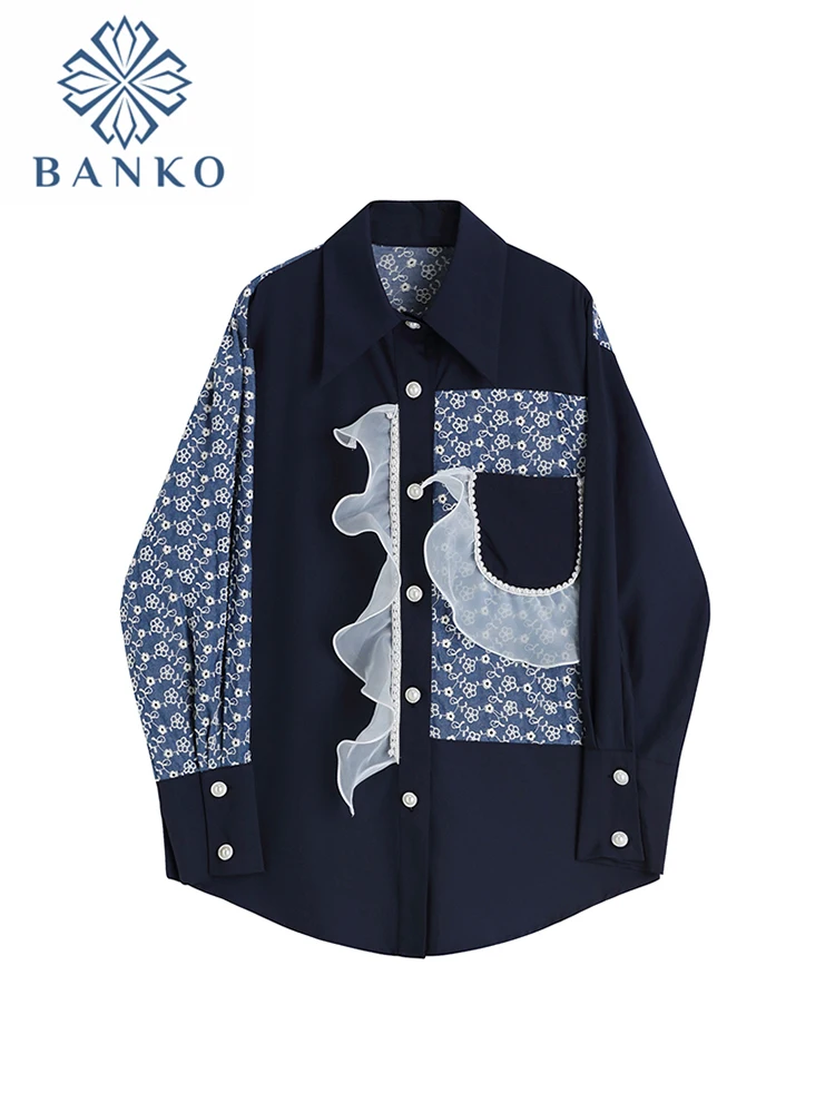 

2022 Spring Autumn Elegant Ruffles Women Blouses Retro Casual Chic Polo Neck Long Sleeve Loose Female Pearl Button Blouses Mujer