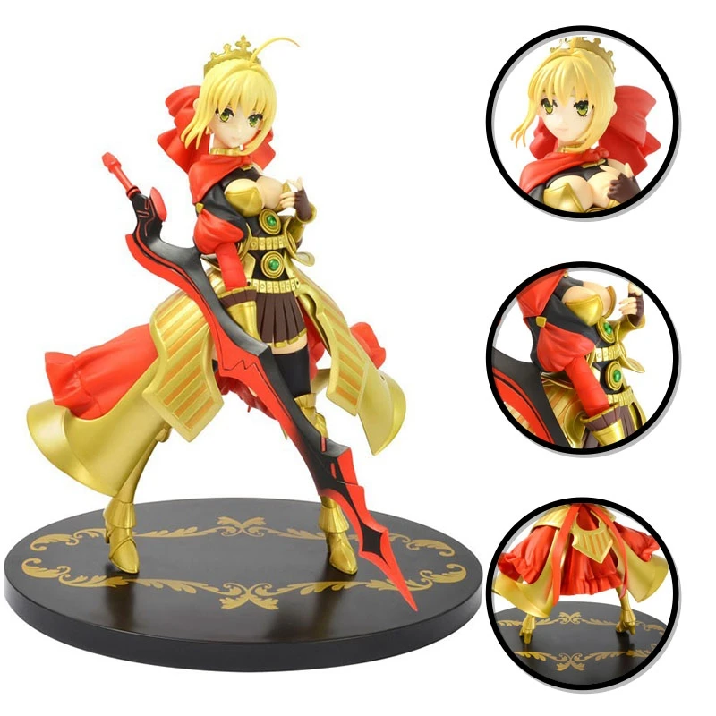 

24CM New Fate Stay Night Saber Nero Claudius Sexy Anime Figure Saber Seated Desktop Collection Decorative PVC Toys