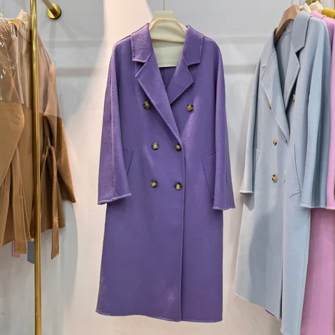 Женское длинное пальто из натуральной шерсти, классическое пальто-Тренч из 100%-ной шерсти, S5091, Осень-зима