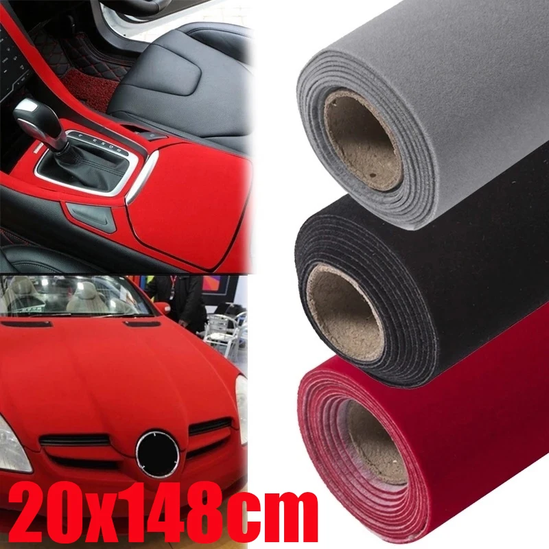 

Автомобильные бархатные наклейки 20x см, фланелевая ткань, самоклеящаяся клейкая декоративная наклейка для интерьера автомобиля, черный, серый, красный цвет, Декор