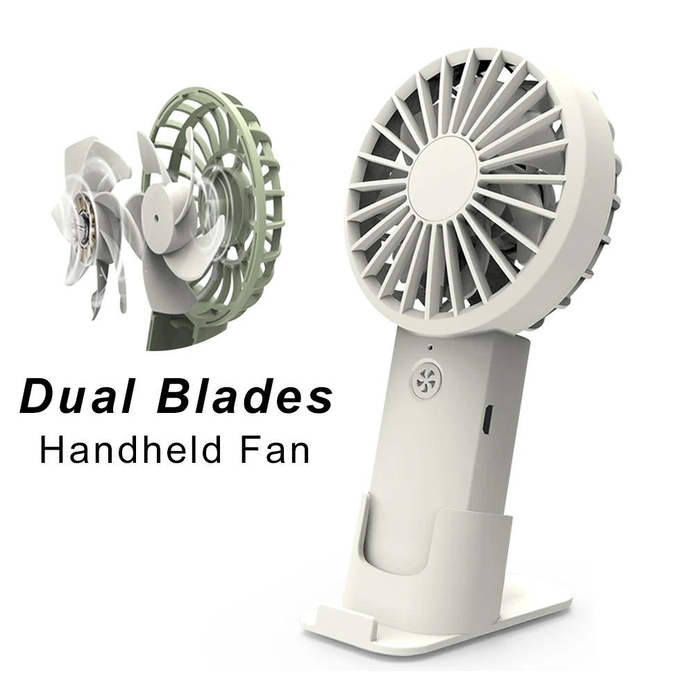 Dual Motors Handheld Fan with Base Rechargable Deaktop Mini Small Fan 4 Speed Portable Lightweight Fan For Indoor Outdoor