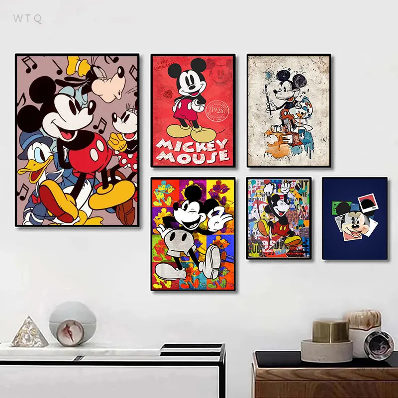 

Graffiti Art Disney Mickey Mouse Donald Duck Mural Canvas Printing Poster and Print Wall Art Picture for Kids Room Decoration