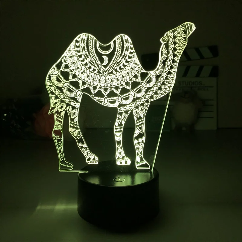 

Acrylic Night Light LED Camel Image RGB 3D Atmosphere Lamp Kids Gift Night Light with Lava Base