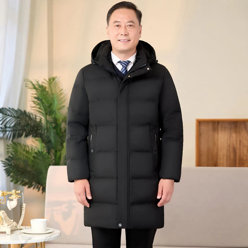 Длинный пуховик для мужчин пальто на белом утином пуху зимнее пальто-пуховик
