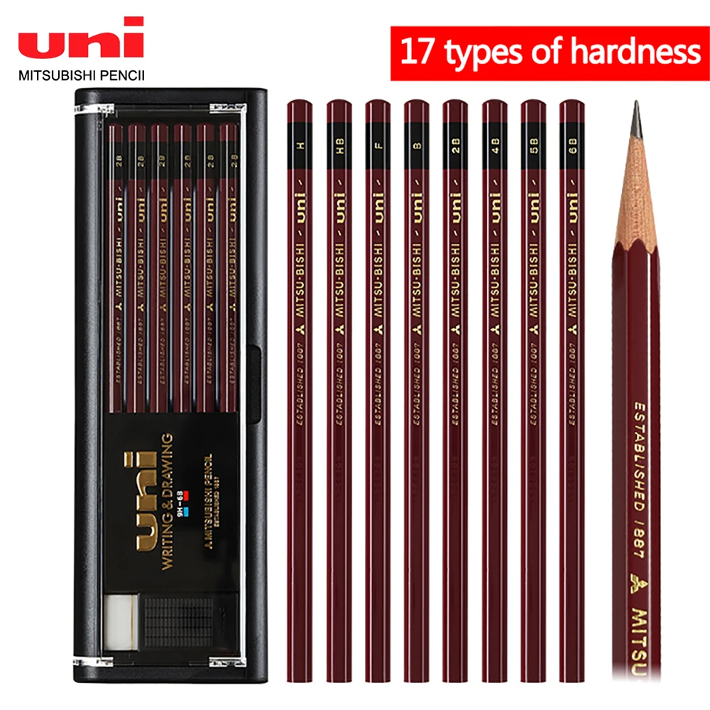 

12pcs/Box UNI Pencil 1887 Drawing Sketch Exam Hardness Test Pencil Advanced Red Wooden Pole Students Stationery School Supplies