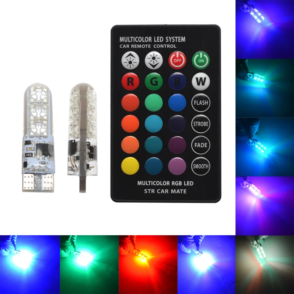 

2X T10 W5w RGB CAR LED Remote Controller RGBW 501 194 168 6SMD Clearance Festoon Dome Reading Light Wedge Side Led Pathway Light